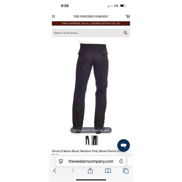 Circle S Mens Black Western Poly Blend Ranch Dress Pant - Picture 2 of 14